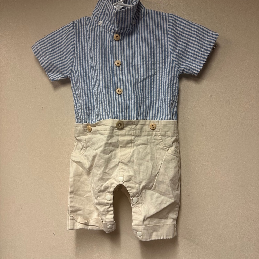 Vintage Blue and White Striped Baby‎ Romper